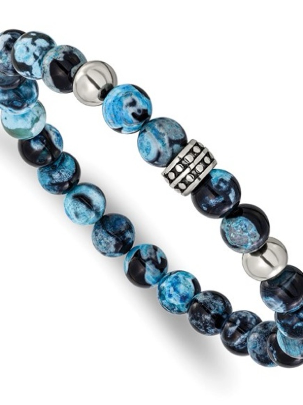 Chisel 8mm Black & Blue Apatite Stainless Steel Beaded Stretch Bracelet**